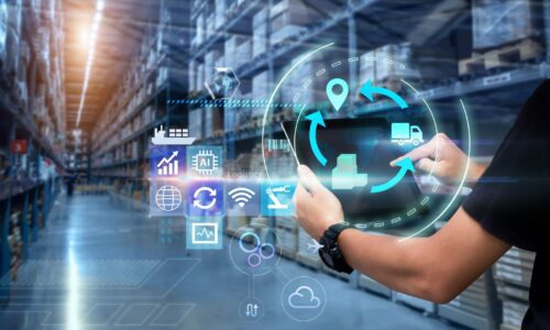 Supply chain Logistics technology concept. Supply chain automation